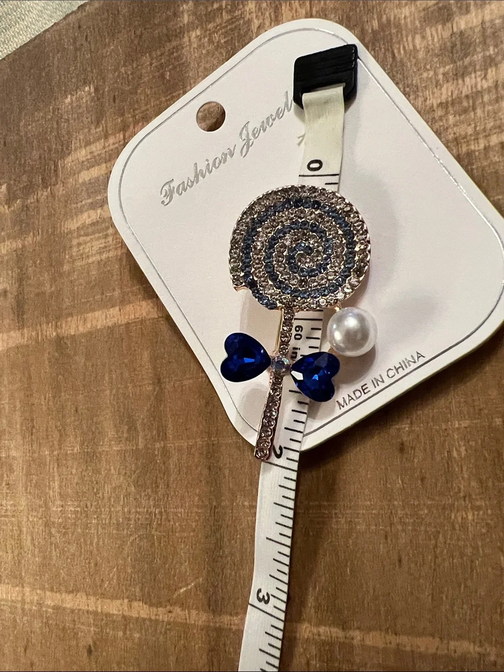 3/$18 Crystal Spiral Lollipop Brooch with Blue Hearts and Pearl Accent Lot 6060